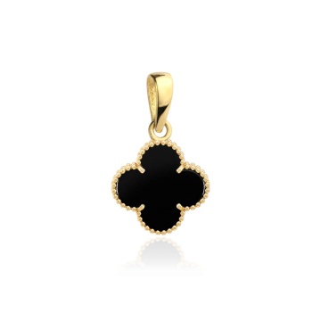 Pandantiv Trifoi din Aur 14k cu Sidef Negru - 6mm