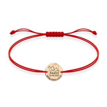 Brățară Baby Boy cu Banuț de 12mm din AUR 14K si șnur reglabil pentru copii
