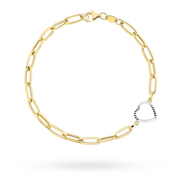 Brățară din Aur 14K cu Zale Lungi și Inimă Diamantată în Două Culori