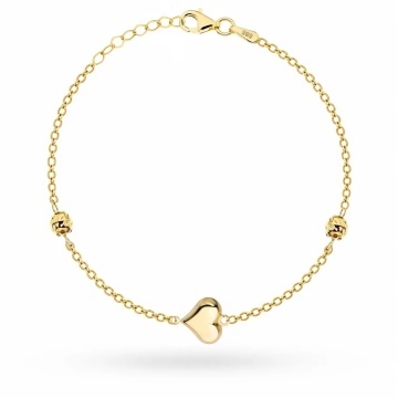 Brățară Din Aur 14K Cu Zale Rolo, Bile Diamantate Și Inimă Netedă