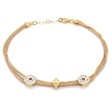 Brățară Triplă Aur 14K cu Zirconii și Diamant