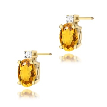 Cercei Aur 14K cu Citrin 0.60 ct si Diamante Naturale 0.03 ct Filet cu Protectie