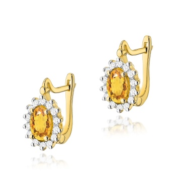 Cercei Aur 14K cu Citrin 0.60 ct si Diamante Naturale 0.24 ct