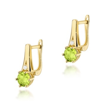 Cercei Aur 14K cu Peridot 0.60 ct si Diamante Naturale 0.03 ct