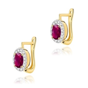 Cercei Aur 14K cu Rhodolite 0.50 ct si Diamante Naturale 0.16 ct
