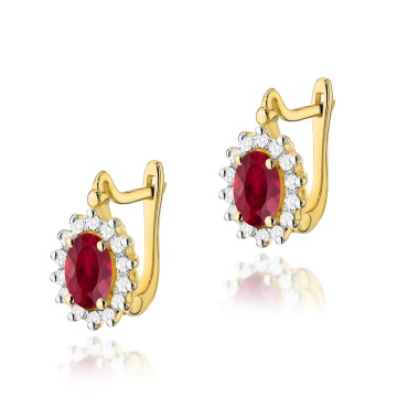 Cercei Aur 14K cu Rubin 0.60 ct si Diamante Naturale 0.24 ct
