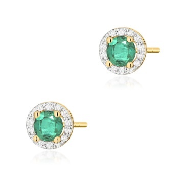 Cercei Aur 14K cu Smarald 0.50 ct si Diamante Naturale 0.24 ct