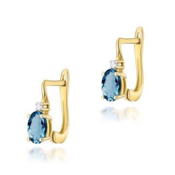 Cercei Aur 14K cu Topaz London Blue 0.50 ct si Diamante Naturale 0.03 ct