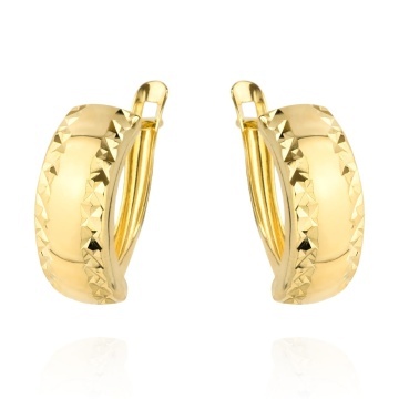 Cercei Aur 14K, Diamantate pe Ambele Margini, Lățime 5 mm