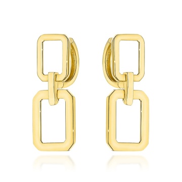 Cercei Aur 14K Dreptunghiulari pe Creolă - Eleganță Atemporală