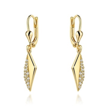 Cercei Aur 14K Lungi Romburi Decorați cu Zirconiu