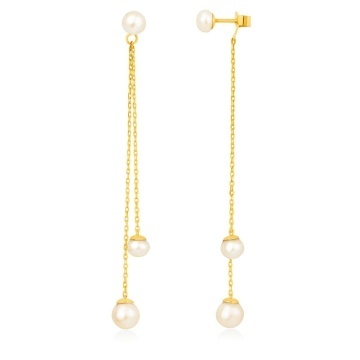 Cercei Trio Long Pearls din AUR 14K și Perle de Cultura