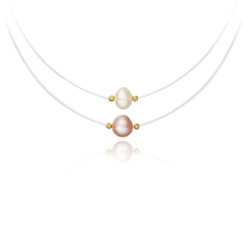 Colier Perle Plutitoare cu fir transparent și AUR 14K