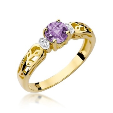 Inel Aur 14K cu Ametist 0.50 ct si Diamante Naturale 0.02 ct