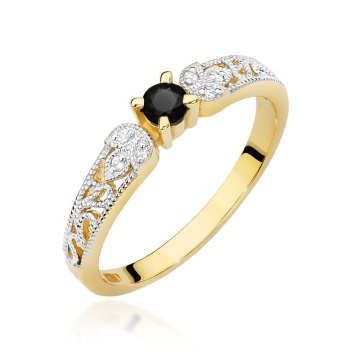 Inel Aur 14K cu Diamante Naturale Albe si Negre 0.15 ct