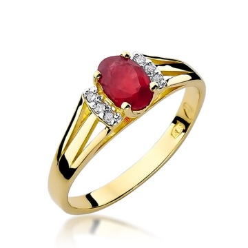 Inel Aur 14K cu Granat 0.50 ct si Diamante Naturale 0.05 ct