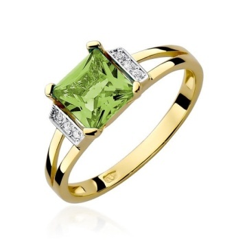 Inel Aur 14K cu Peridot 1.10 ct si Diamante Naturale 0.03 ct
