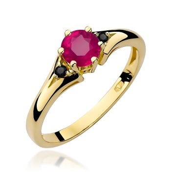 Inel Aur 14K cu Rubin 0.60 ct si Diamante Naturale Negre 0.03 ct