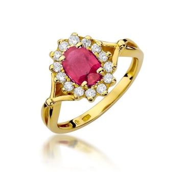 Inel Aur 14K cu Rubin 1.00 ct si Diamante Naturale 0.28 ct