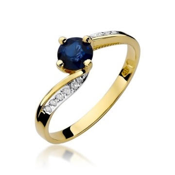 Inel Aur 14K cu Safir 0.50 ct si Diamante Naturale 0.05 ct