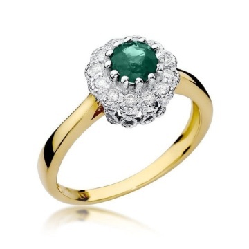 Inel Aur 14K cu Smarald 0.50 ct si Diamante Naturale 0.17 ct