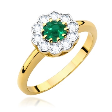 Inel Aur 14K cu Smarald 0.50 ct si Diamante Naturale 0.30 ct