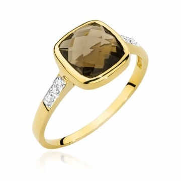 Inel Aur 14K cu Smoky Quartz 2.00 ct si Diamante Naturale 0.03 ct