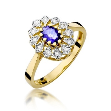 Inel Aur 14K cu Tanzanit 0.40 ct si Diamante Naturale 0.10 ct