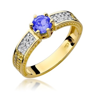 Inel Aur 14K cu Tanzanit 0.50 ct si Diamante Naturale 0.08 ct