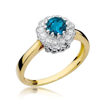 Inel Aur 14K cu Topaz London Blue 0.50 ct si Diamante Naturale 0.17 ct