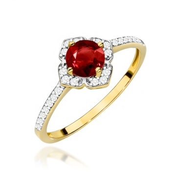 Inel Aur 9K cu Granat 0.60 ct si Diamante Naturale 0.13 ct
