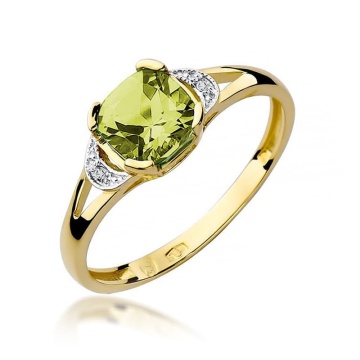 Inel Aur 9K cu Peridot 1.00 ct si Diamante Naturale 0.01 ct