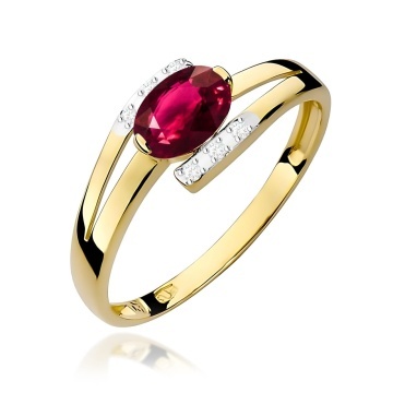 Inel Aur 9K cu Rhodolite 0.50 ct si Diamante Naturale 0.05 ct