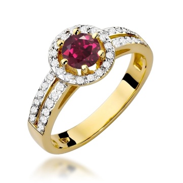 Inel Aur 9K cu Rhodolite 0.60 ct si Diamante Naturale 0.20 ct