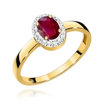 Inel Aur 9K cu Rubin 0.60 ct si Diamante Naturale 0.08 ct