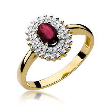 Inel Aur 9K cu Rubin 0.60 ct si Diamante Naturale 0.20 ct