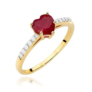 Inel Aur 9K cu Rubin 1.10 ct si Diamante Naturale 0.10 ct