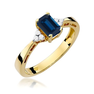 Inel Aur 9K cu Safir 0.60 ct si Diamante Naturale 0.03 ct