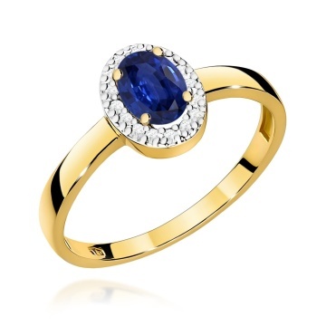 Inel Aur 9K cu Safir 0.70 ct si Diamante Naturale 0.08 ct