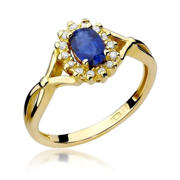 Inel Aur 9K cu Safir 0.70 ct si Diamante Naturale 0.12 ct