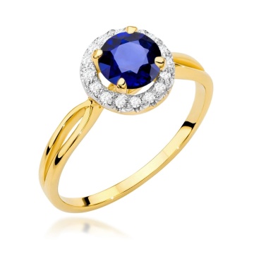 Inel Aur 9K cu Safir 1.00 ct si Diamante Naturale 0.08 ct