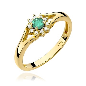 Inel Aur 9K cu Smarald 0.15 ct si Diamante Naturale 0.09 ct