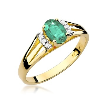 Inel Aur 9K cu Smarald 0.40 ct si Diamante Naturale 0.05 ct
