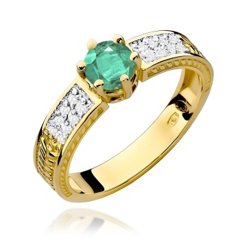 Inel Aur 9K cu Smarald 0.50 ct si Diamante Naturale 0.08 ct