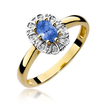 Inel Aur 9K cu Tanzanit 0.40 ct si Diamante Naturale 0.07 ct