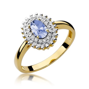 Inel Aur 9K cu Tanzanit 0.40 ct si Diamante Naturale 0.20 ct