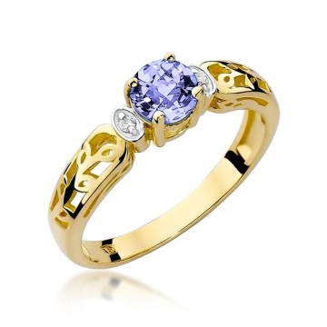 Inel Aur 9K cu Tanzanit 0.50 ct si Diamante Naturale 0.02 ct