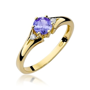 Inel Aur 9K cu Tanzanit 0.50 ct si Diamante Naturale 0.03 ct
