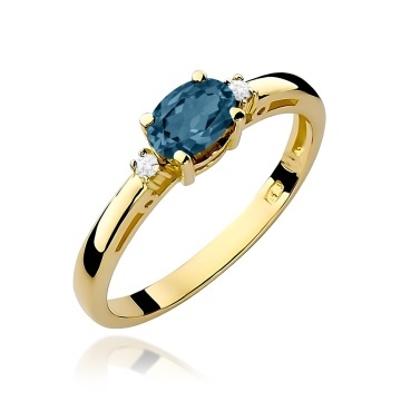 Inel Aur 9K cu Topaz London Blue 0.50 ct si Diamante Naturale 0.03 ct