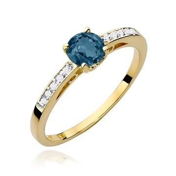 Inel Aur 9K cu Topaz London Blue 0.50 ct si Diamante Naturale 0.05 ct